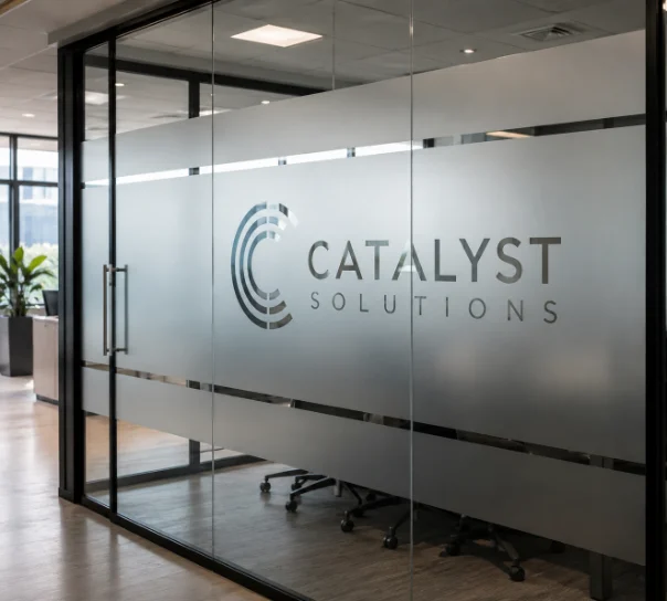 Commercial vinyl manifestation on office glass
