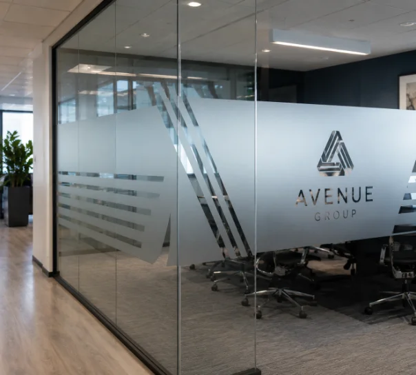 Frosted privacy vinyl on a glass meeting room