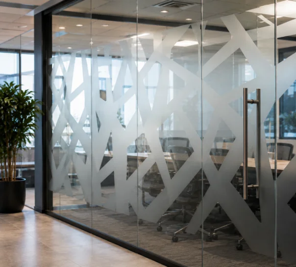 Sandblasted decorative glass panel