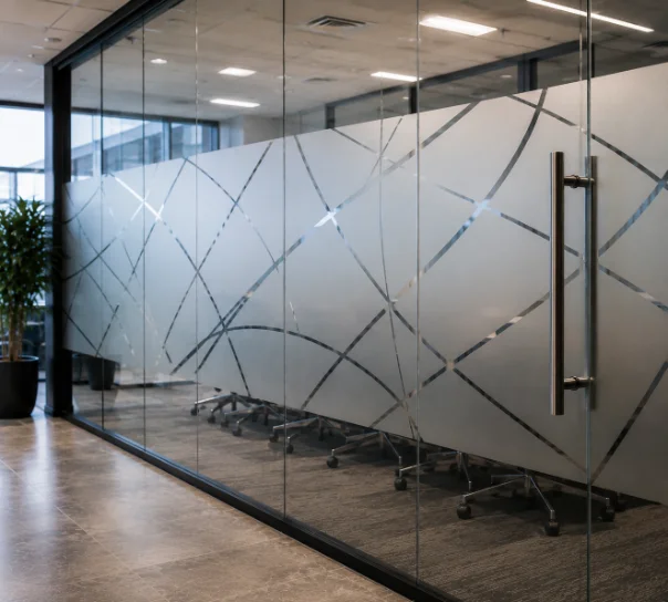 Custom sandblasted glass design
